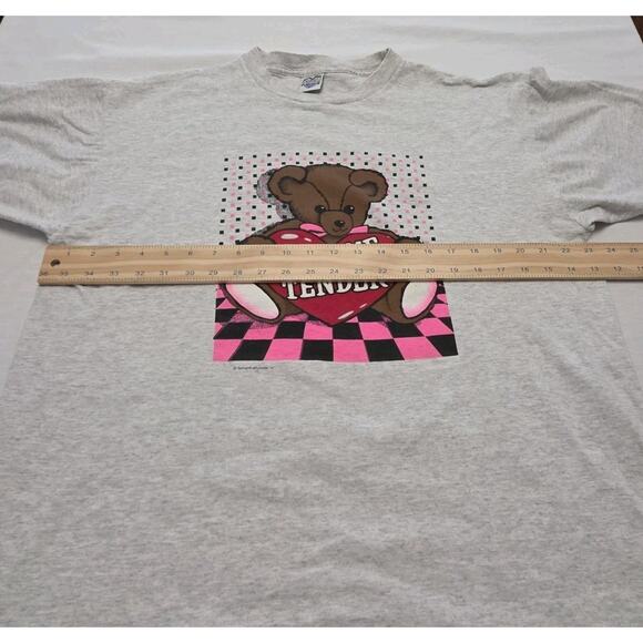 Vintage Teddy Bear Tee Shirt Love Me Tender Heart Elvis 90s Single Stitch XL USA - Picture 9 of 12